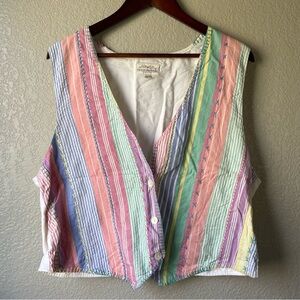 *FLAWED* Vintage Susan Bristol Womens Large 100% Cotton Multicolor Striped Vest
